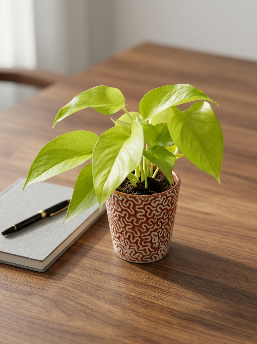 Lush Neon Pothos in Patterned Ceramic Pot nursery specimen