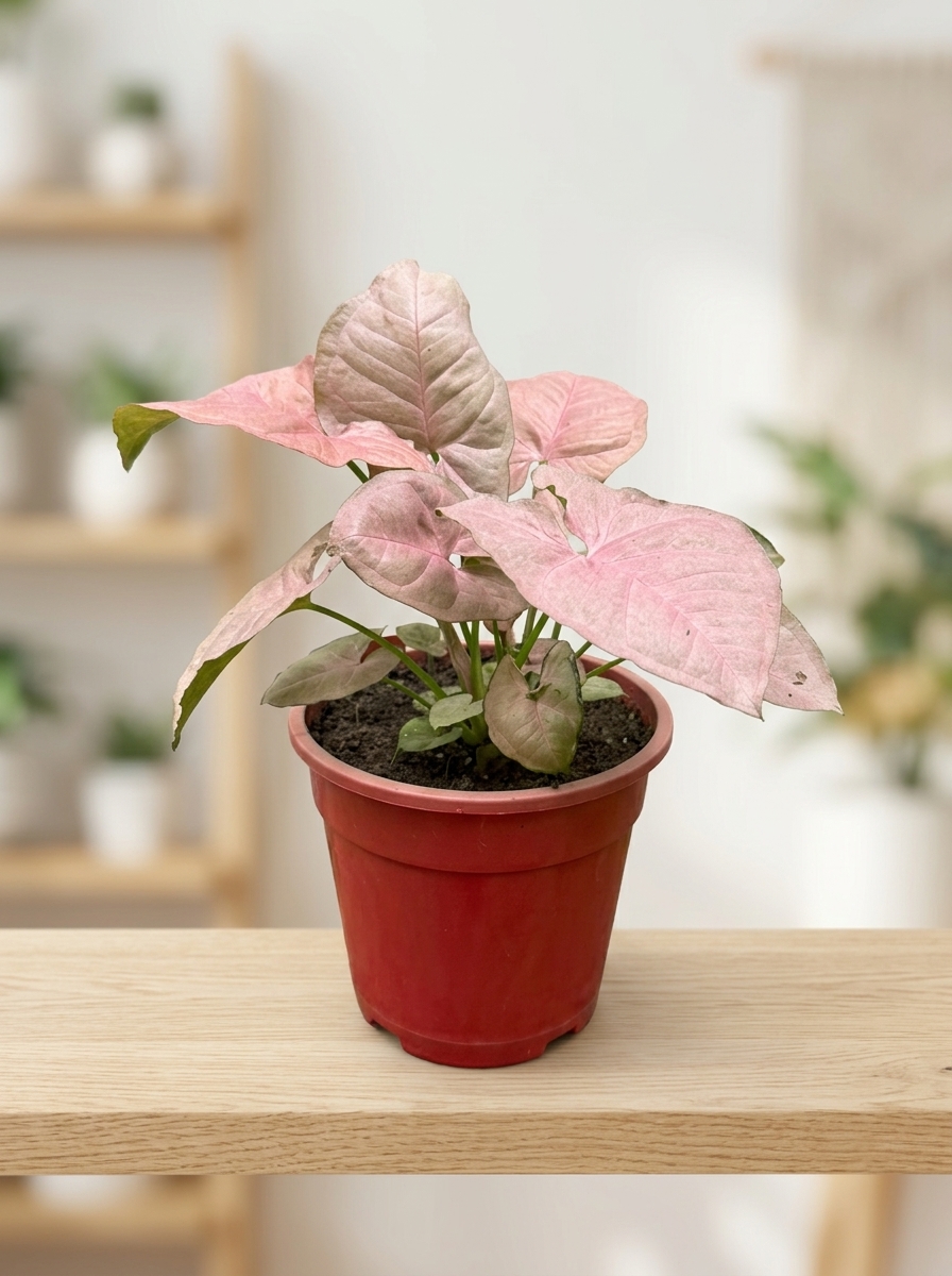 Pink Syngonium compact starter specimen in nursery pot