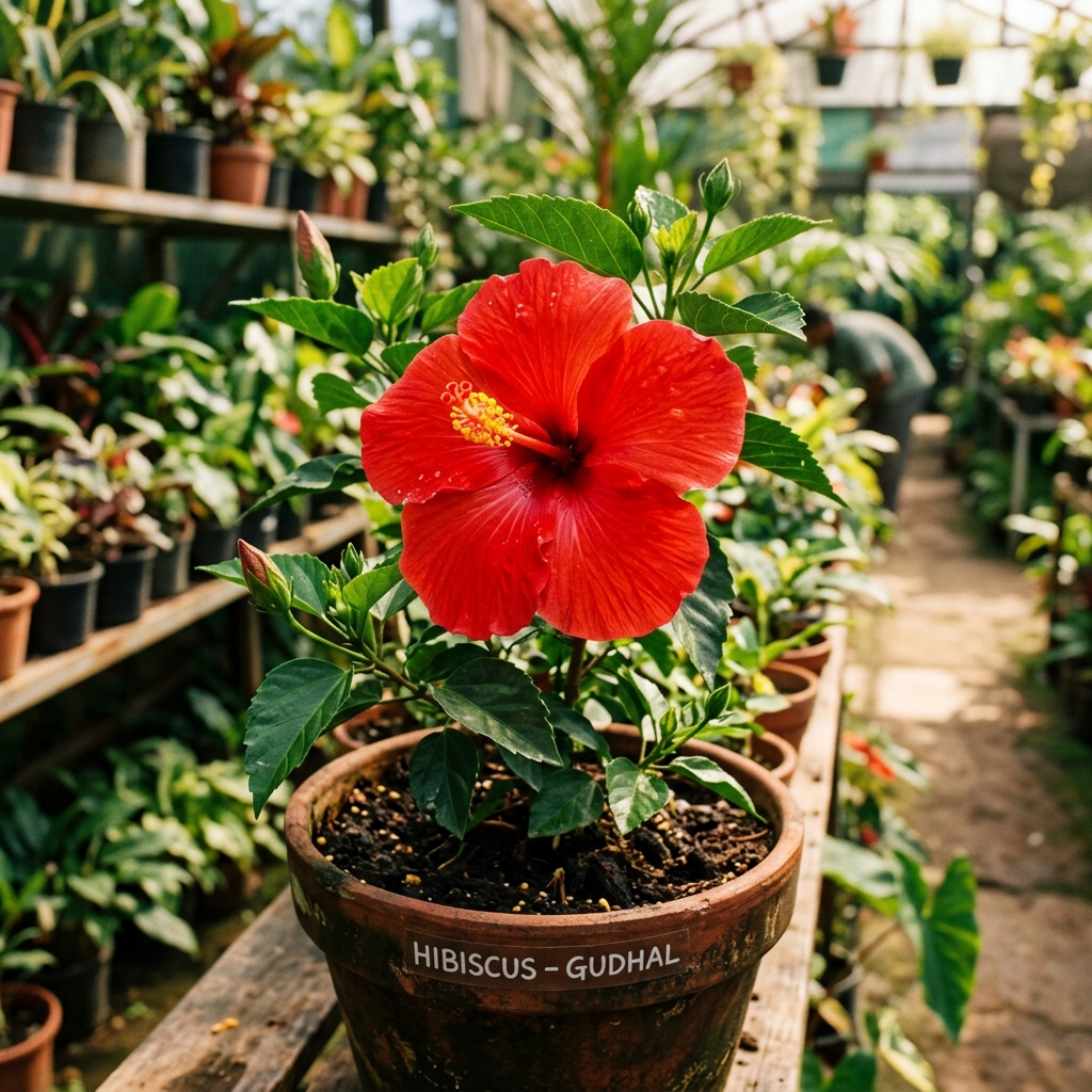 Lush Red Hibiscus Plant (Gudhal) nursery specimen
