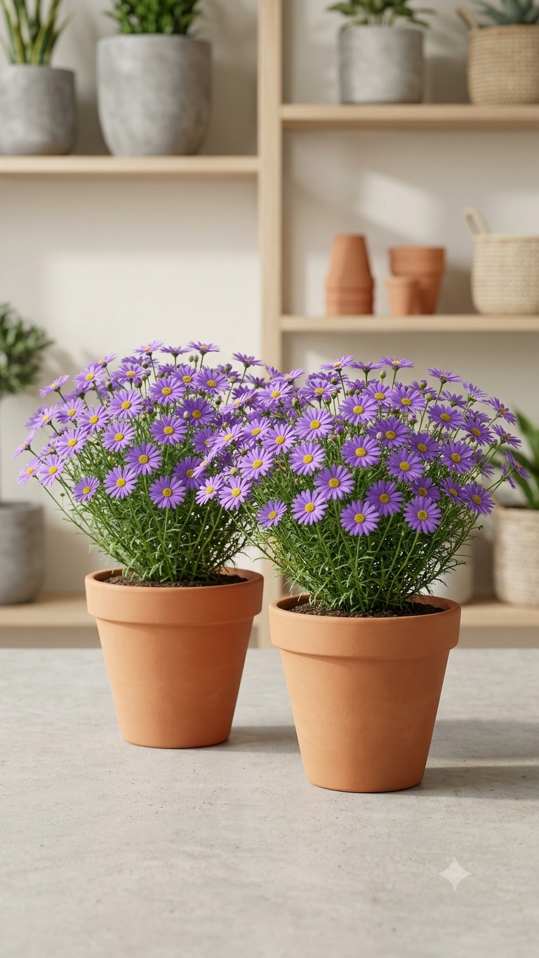 Swan River Daisy (Brachyscome) mature flowering appearance