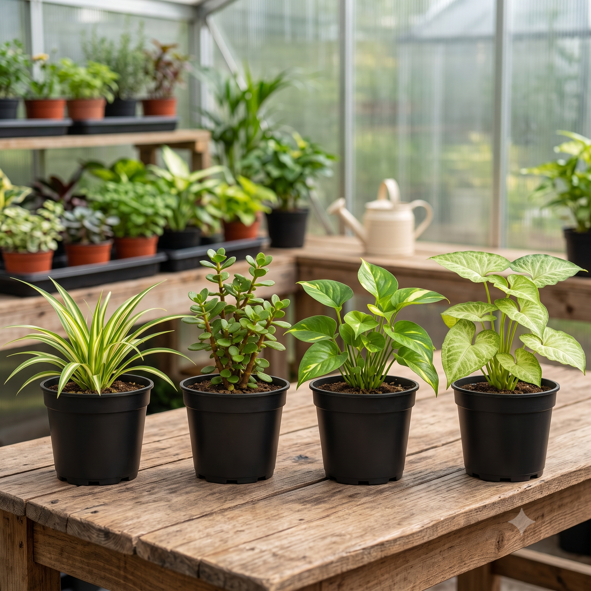 Essential Air Purifying & Luck Plants Combo (Spider, Jade, Pothos, Syngonium - Set of 4) live nursery specimen