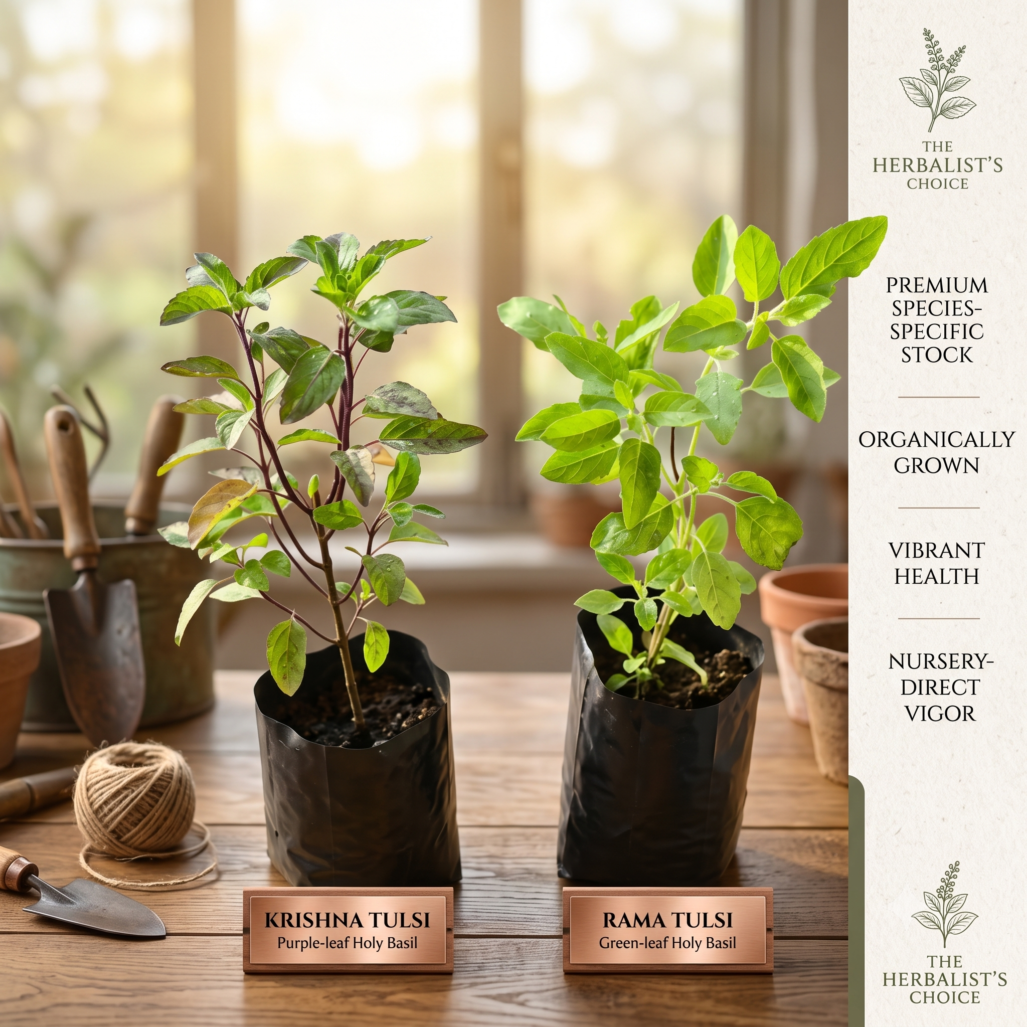 Sacred Tulsi Duo Combo (Krishna Tulsi & Rama Tulsi - Set of 2) live nursery specimen