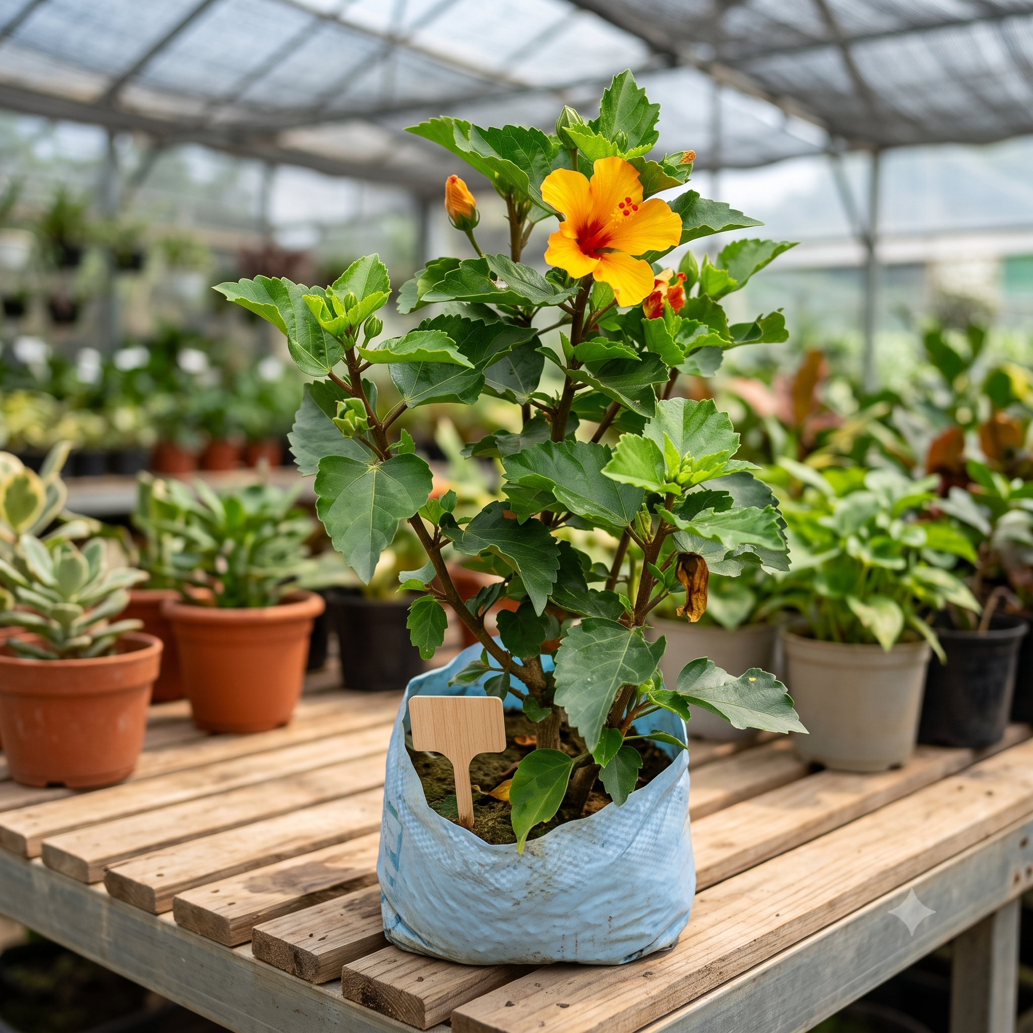 Yellow-Orange Hibiscus Plant (Gudhal) live nursery specimen