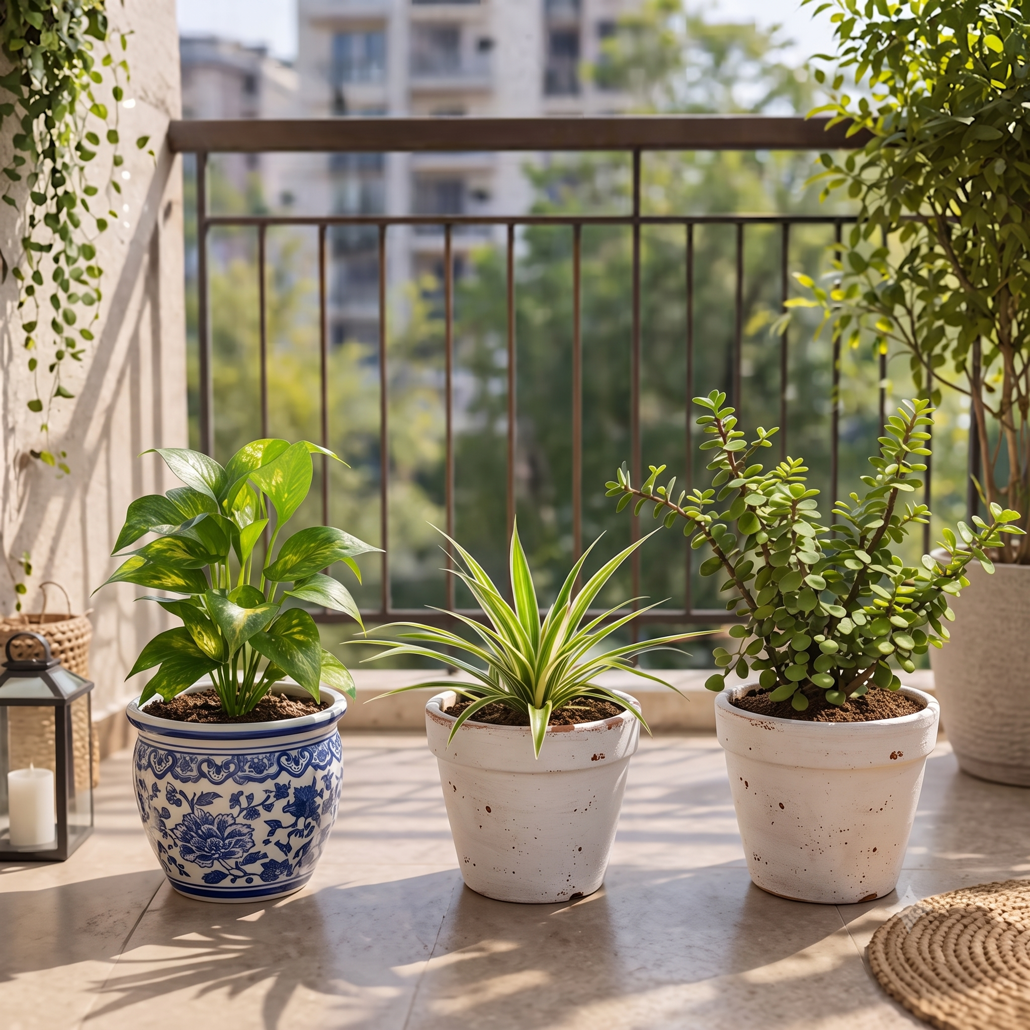 Balcony Garden Trio Combo (Golden Pothos, Spider Plant, Jade - Set of 3) live nursery specimen